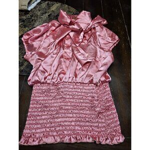To To Collection Y2K Pink Satin Blouse Shirt Ruched Women's Large Short Sleeve
